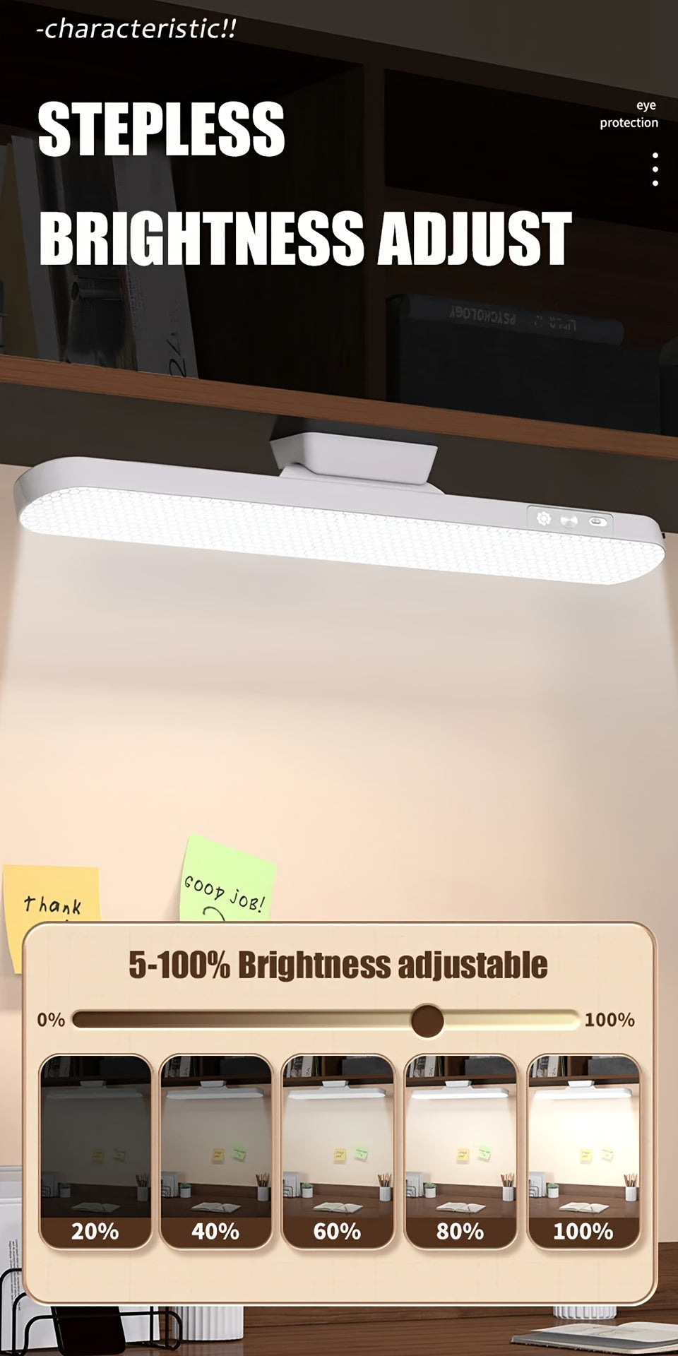 USB Rechargeable LED Desk Lamp Dimmable 3 Color Modes Hanging or Table Lamp with Remote for Reading Cabinet Closet Wardrobe Night Light