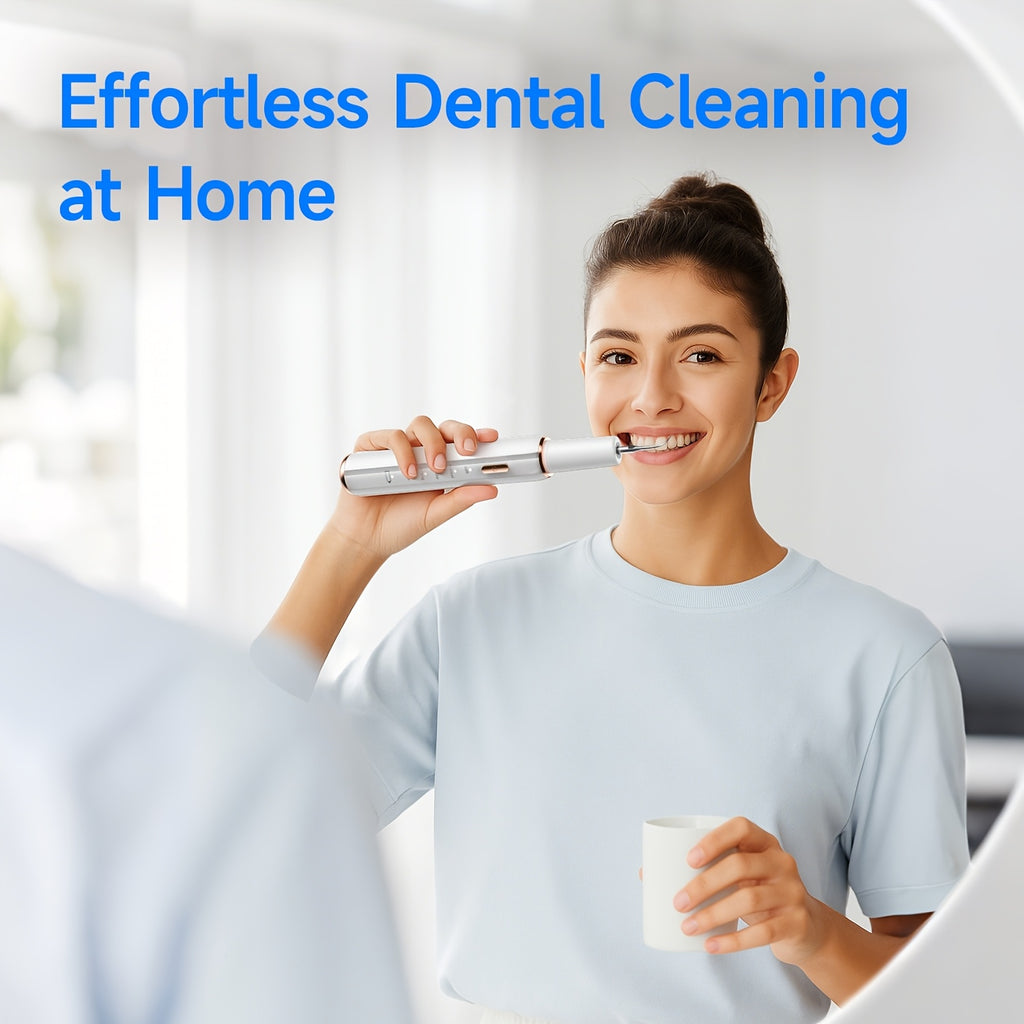 Rechargeable Electric Tooth Cleaner – 5-Speed Dental Plaque Remover with LED Light, USB Charging, Mirror & 2 Replaceable Brush Heads, Teeth Gap Cleaning Tool