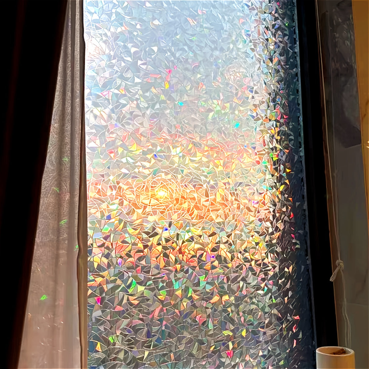 Rainbow Privacy Window Film Static Cling No Glue - Decorative UV Blocking Sun Film, 60% Privacy, Rainbow Light Effect for Home Bathroom Office, 7 Sizes