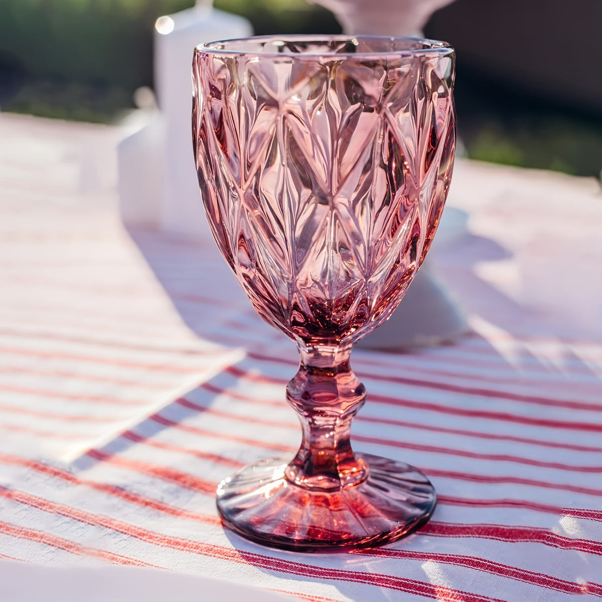 Vintage Amber Stemmed Wine Glasses Set of 6 – 11.5oz Floral Etched Colored Glass Goblets for Wine, Water & Cocktails – Wedding, Party & Bar Glassware