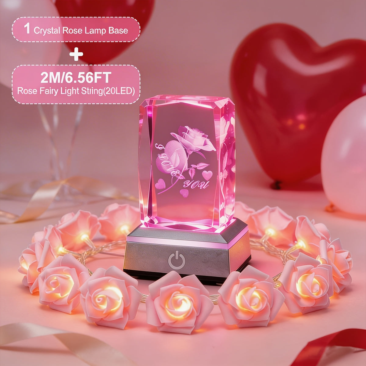 Rose Crystal LED Night Light USB Powered Romantic Flower Lamp - Aesthetic Bedroom Decor Light Gift for Women Girlfriend Wife Mom for Valentine's Day Anniversary Birthday Women's Day