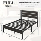 Metal Platform Bed Frame with Headboard & Footboard | 12.2" Under-Bed Storage, 800 lbs Capacity, Noise-Free, No Box Spring Needed – Queen & Full, Rustic Grey