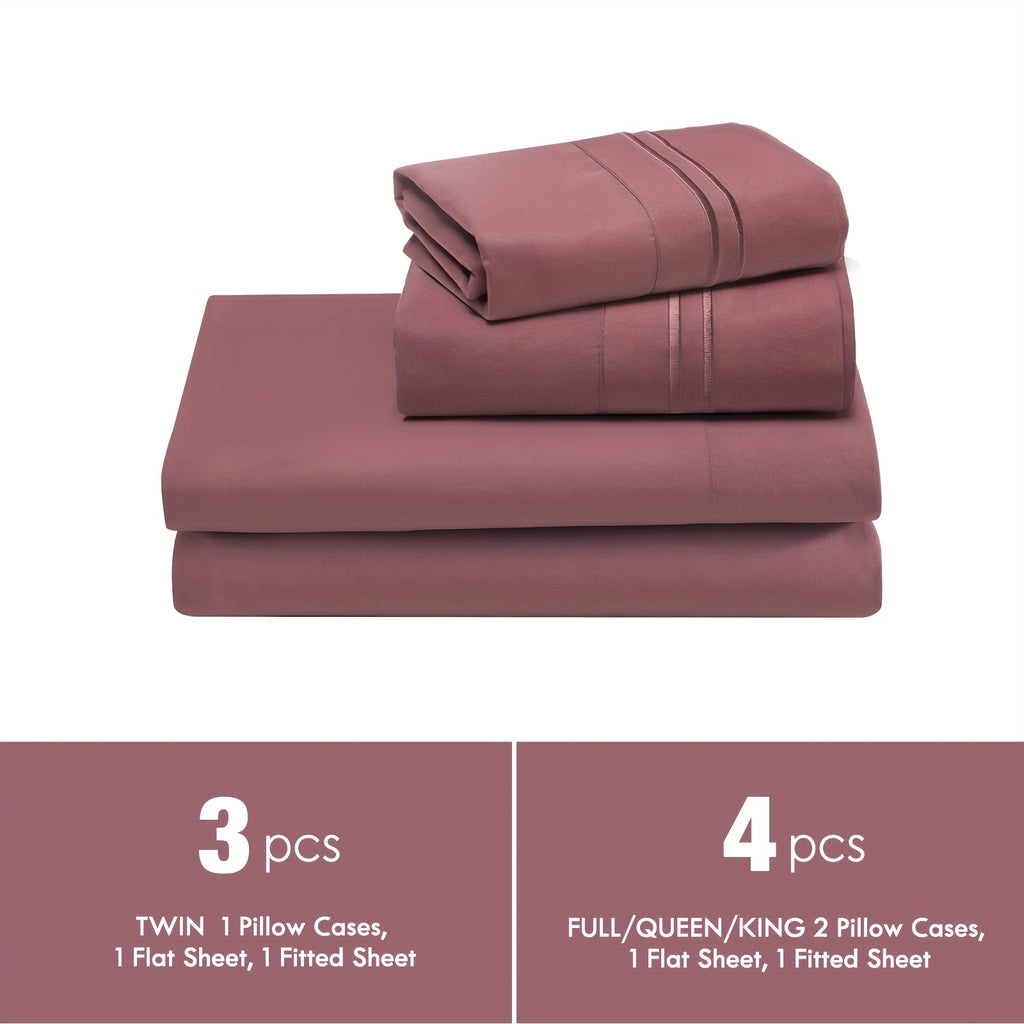 Deep Pocket Bed Sheet Set 3/4 Pcs Cooling Soft Breathable Fade-Resistant Bedding – All-Season Comfort for Twin Full Queen King, 9 Colors, Dorms & Guest Rooms