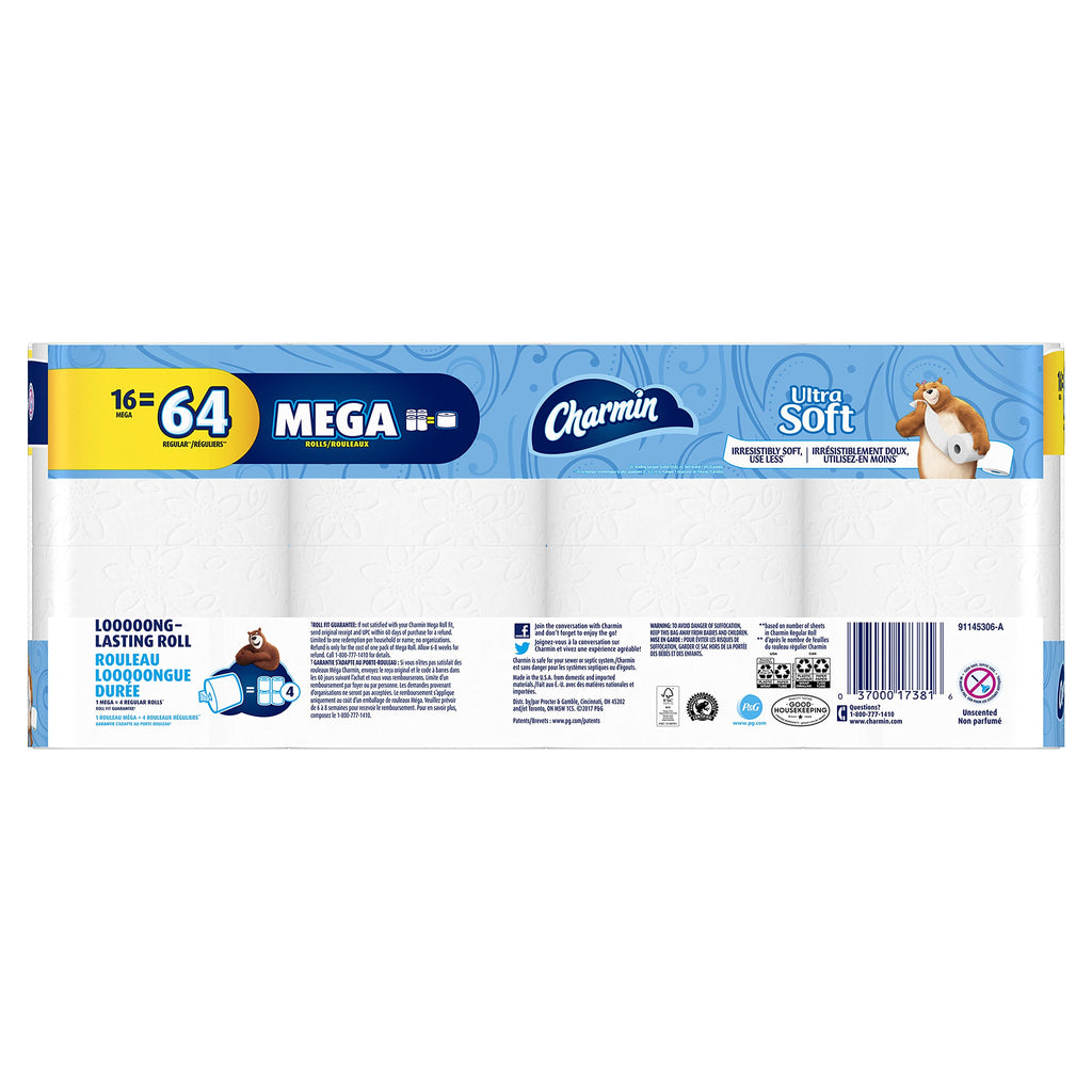 Ultra Soft Mega Roll Toilet Paper 200 Sheets – Available in 6 & 16 Count, Double & Mega Rolls, Cushiony Thick 2-Ply Bath Tissue for the Whole Family