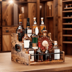 3-Step Solid Wood Liquor Bottle Display Shelf Countertop Wine Rack Bar Organizer for Whiskey Spirits Coffee Syrup Spice Bottles Home Bar Kitchen