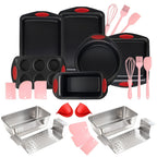 Non-Stick Baking Sheet Set with Silicone Handles – Heavy Carbon Steel Cookie Trays, Stackable, Assorted Sizes, 2/3/6/12/24 Pack for Baking & Roasting