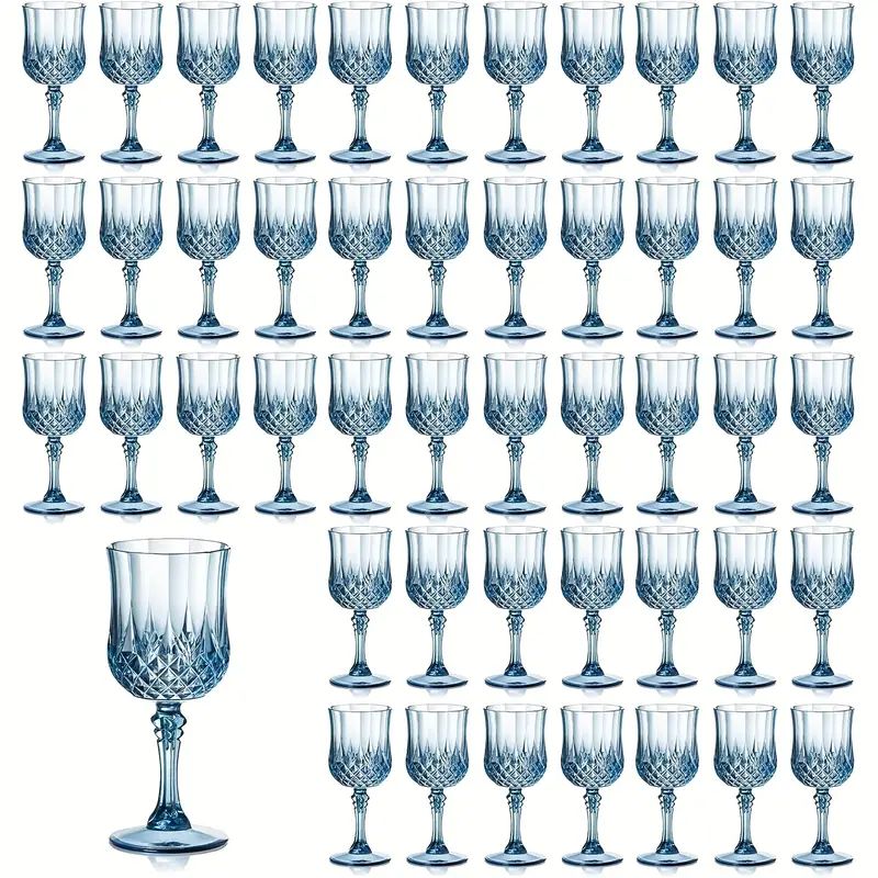 Shatterproof Vintage Champagne & Wine Glasses 48pcs – 7oz Unbreakable Plastic Goblets with Crystal Finish | Reusable Party Cups for Weddings, Outdoor Events & Celebrations | 6 Colors