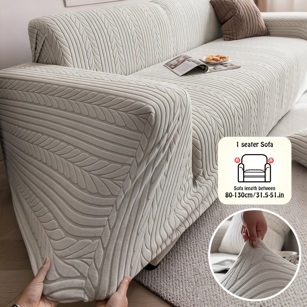 Striped Stretch Sofa Cover 1pc – Washable Non-Slip Scratch-Resistant All-Season Sofa Slipcover for 1 2 3 4 Seater, White Sawtooth Textured Fabric Couch Protector for Living Room Home Decor