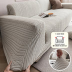 Striped Stretch Sofa Cover 1pc – Washable Non-Slip Scratch-Resistant All-Season Sofa Slipcover for 1 2 3 4 Seater, White Sawtooth Textured Fabric Couch Protector for Living Room Home Decor