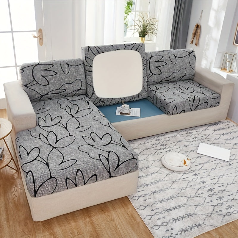 Floral Pattern Sofa Cover Breathable Soft Machine Washable All Season Light Grey Fits 1 to 4 Seater Chaise Longue and Backrest Options