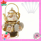 20 Piece Ceramic Tea Set Floral Design – European Afternoon Tea Service with Teapot, Cups, Saucers & Metal Stand – Blooming Style, Gift for Tea Lovers