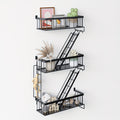 3-Tier Black Metal Floating Wall Shelf – Fire Escape Decorative Ladder Shelf, Wall Art Display Shelf for Bedroom Home Office Bathroom Living Room, Industrial Floating Shelves Room Decor