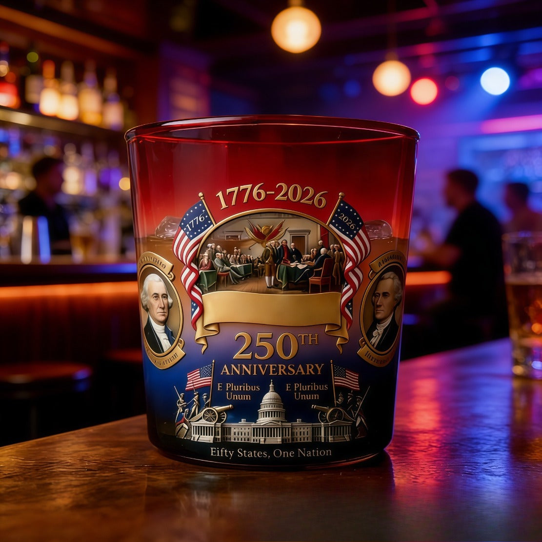 250th Anniversary Whiskey Glasses Set of 2 – 1776-2026 Commemorative We the People Gradient Glass Tumblers, 10oz Oval Gift for Patriotic Celebrations