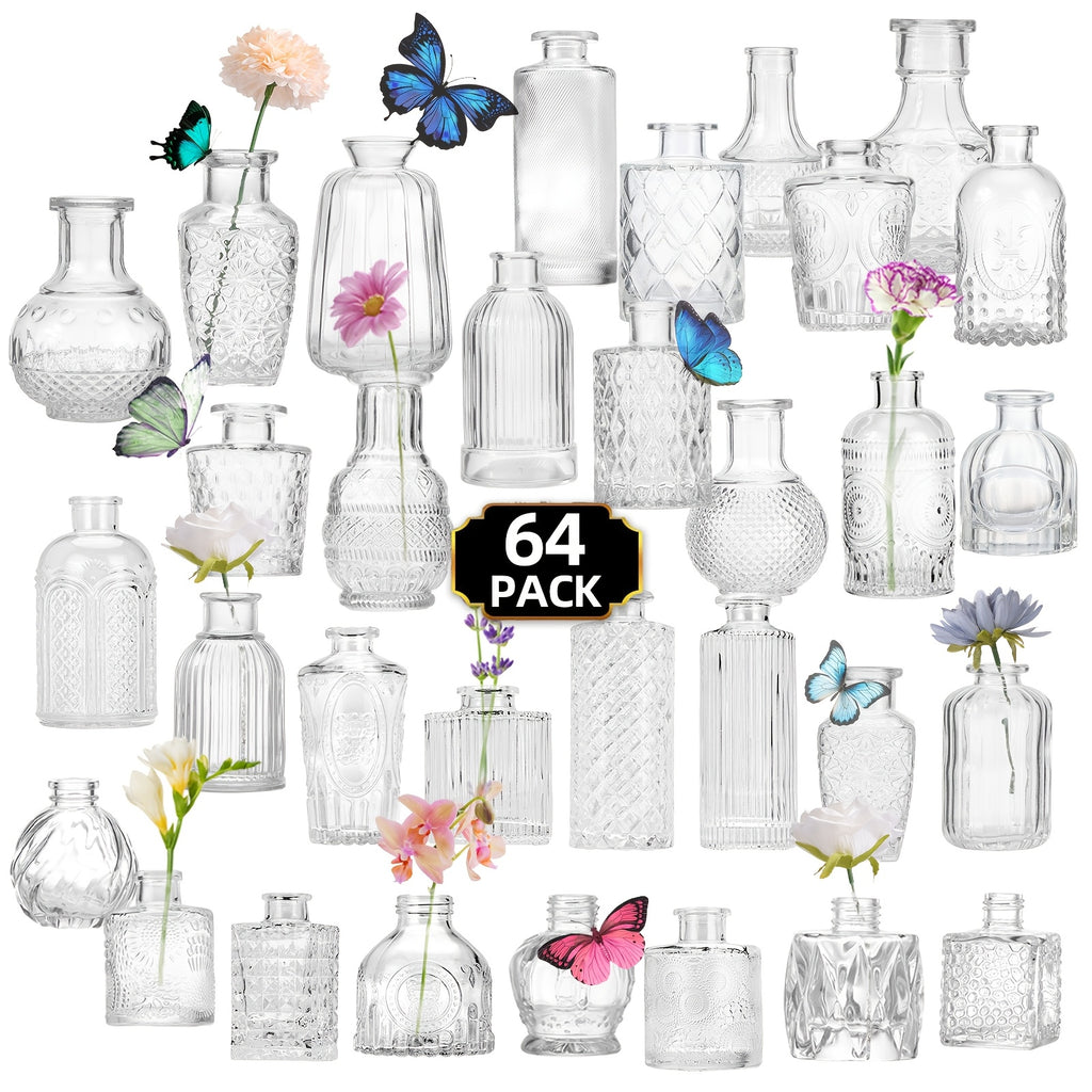 Glass Bud Vases Bulk Set 64 Pieces Multi-Size – Clear Flower Vases for Wedding Centerpieces, Home Table Decor & Bridal Party