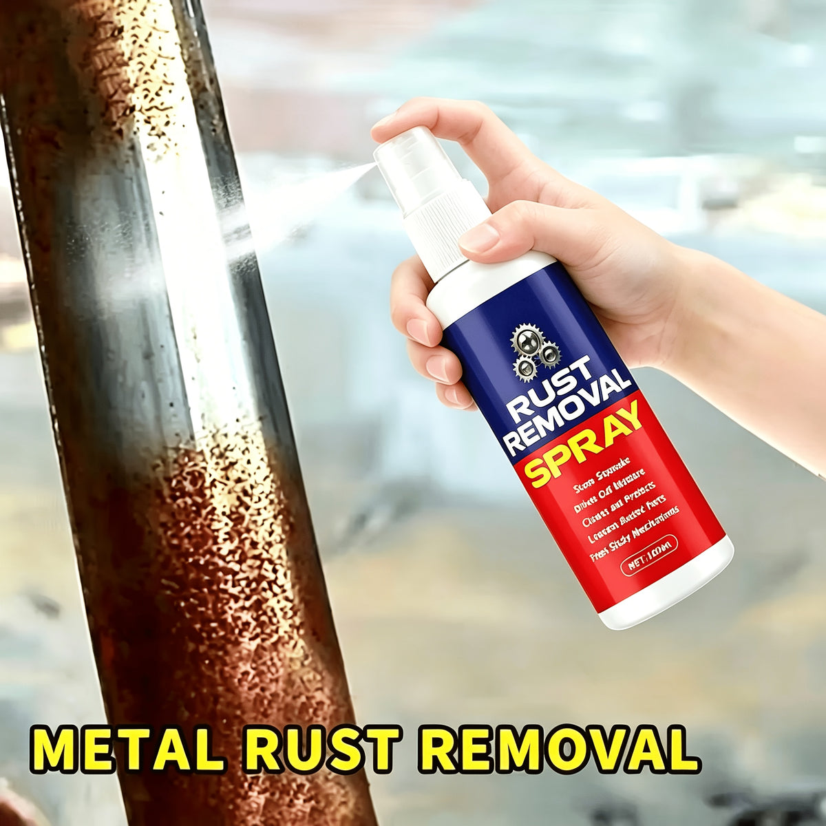 Multi-Purpose Rust Remover Spray for Metal Surfaces | Derusting Liquid for Automobile Wheel Hub, Furniture & Tools, Powerful Decontamination Quick Dry Formula, Smooth Reliable Rust Removal