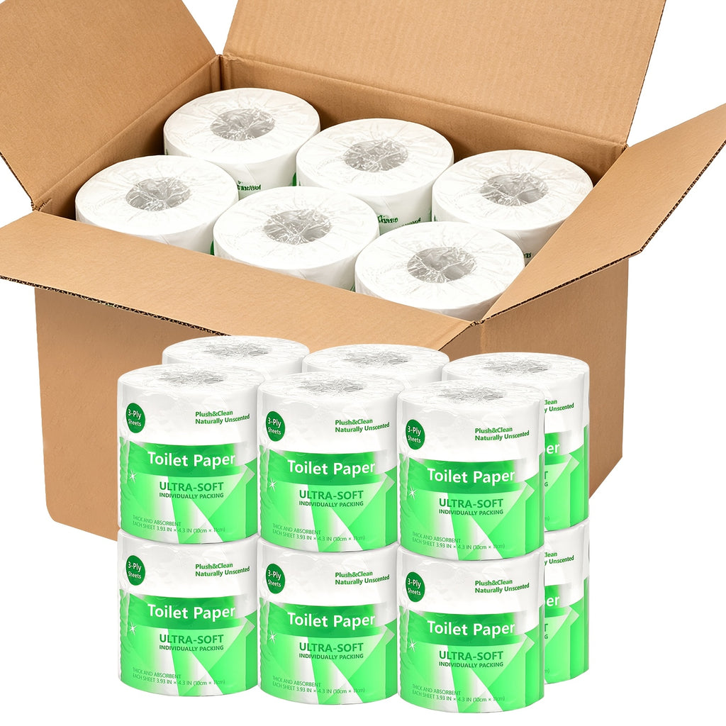 3-Ply Ultra Soft Toilet Paper Bulk 12 or 24 Rolls, Thick Bathroom Tissue, Strong Absorbent Individually Wrapped Toilet Tissue Rolls for Home Hotel Office Restroom