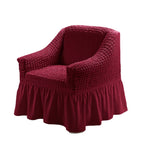 Seersucker Sofa Cover All-In-One Stretch Slipcover – Elastic Band Polyester Spandex Machine Washable Couch Protector for Armchair Loveseat 1 2 3 4 Seater Solid Color