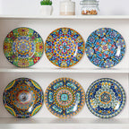 Bohemian Porcelain Dinner Plate Set of 6 - 10.5 Inch Large Serving Plates, Microwave & Dishwasher Safe, Elegant Ceramic Dinnerware for Daily Use, Parties & Gifting