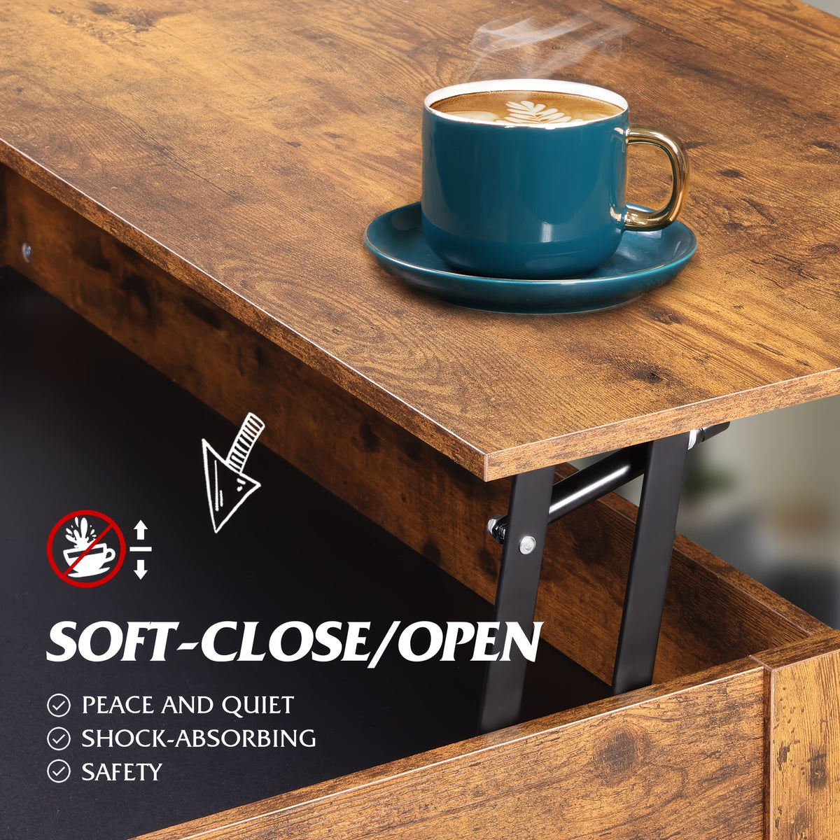 Lift Top Coffee Table with Storage Drawers & Hidden Compartment – Modern Wood Living Room Center Table, Space-Saving Multifunctional Design, 5 Colors