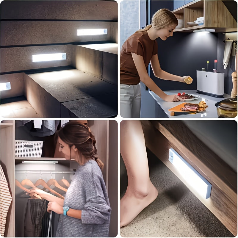 Motion Sensor Cabinet Lights USB Rechargeable Dimmable LED Indoor Lighting – 3 Adjustable Modes for Wardrobe, Kitchen, Bedroom & Office – 3 or 6 Pack
