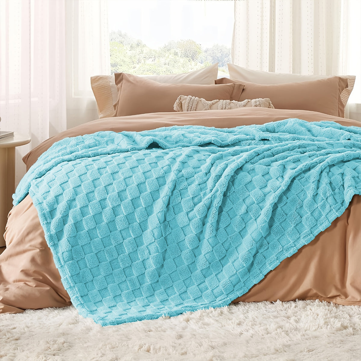 Checkered Fleece Throw Blanket Ultra Soft Cozy Shaggy Jacquard for Couch Bed Bedroom All Season Machine Washable Twin Full Queen