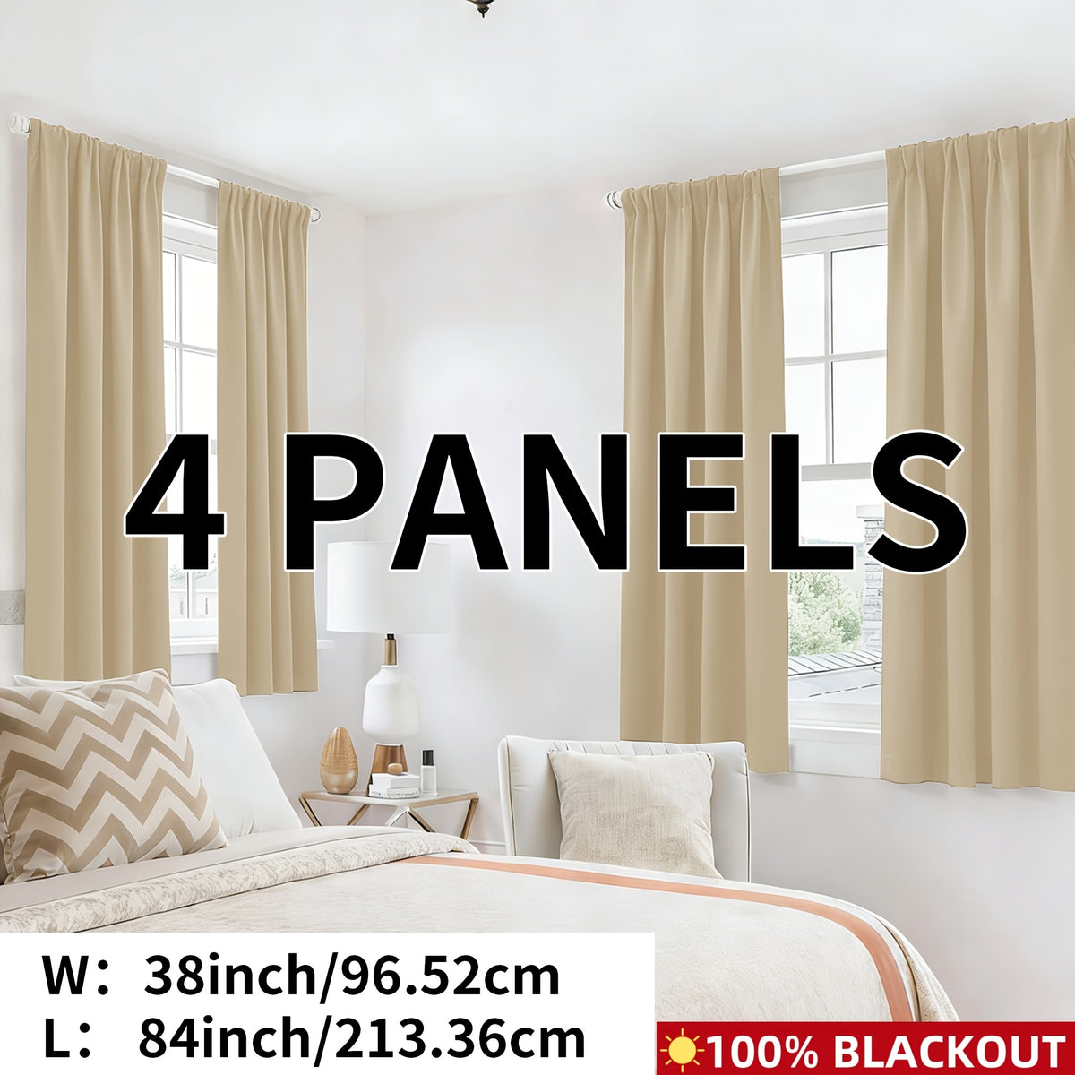 Blackout Curtains Rod Pocket 4-Panel Solid Color Lightweight Matte Drapes | 100% Light Blocking Window Curtains for Bedroom Living Room, 9 Colors 5 Sizes