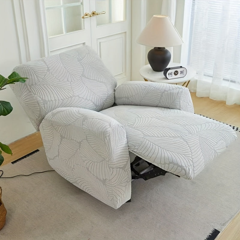 Stretch Jacquard Recliner Cover Large Leaf Pattern Armchair Slipcover Furniture Protector for Living Room Bedroom Office Single Seat Sofa Chair Cover Green Gray Blue