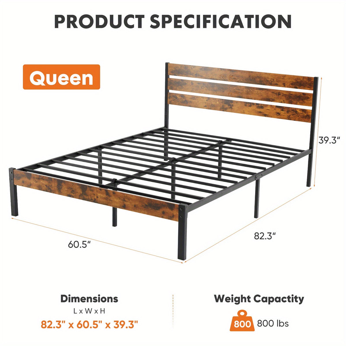 Metal Frame Bed Frame with Headboard No Box Spring Needed, Sturdy Wood Slats Support 800 lbs, Twin Full Queen, Bedroom Platform Bed