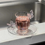 Borosilicate Glass Lotus Tea Cup with Plate 4.73oz – Heat Resistant Transparent Glassware, French Princess Style for Home, Office & Gifting