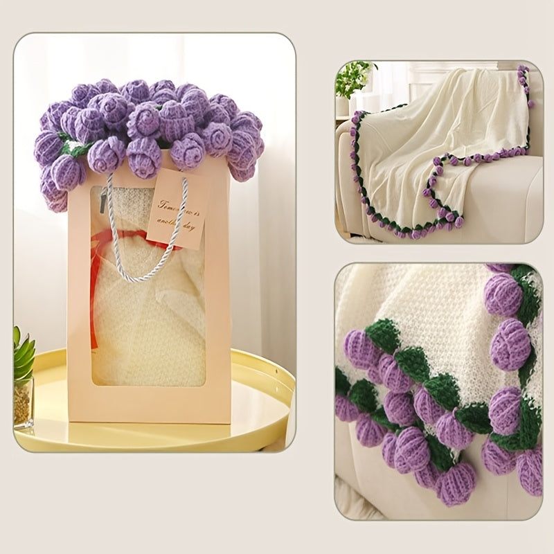 Rose Bouquet Blanket – 31.5inch 52-Flower Soft Throw with Gift Bag, 4 Colors, Romantic Gift for Valentine's Day Birthday Wedding