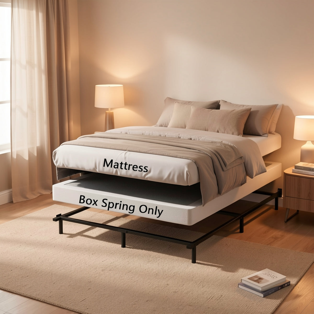 Box Spring Bed Base 5/7/9 Inch – 3000 Lbs Heavy Duty Metal Mattress Foundation, Fabric Cover, Noise-Free & Easy Assembly | Twin & Queen