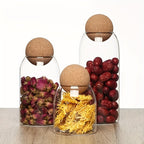 Glass Storage Jars Set of 3 Large Airtight Pantry Jars with Cork Ball Lid & Spoon – Transparent Sealed Canisters for Coffee Beans, Tea, Sugar, Spices & Candy