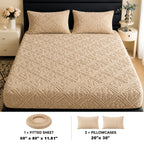 Embossed Fitted Sheet Set Super Soft Deep Pocket - European Texture Bed Sheets All Season, Machine Washable, Optional Pillowcases, Twin Full Queen King Sizes, 5 Colors Bedroom Bedding