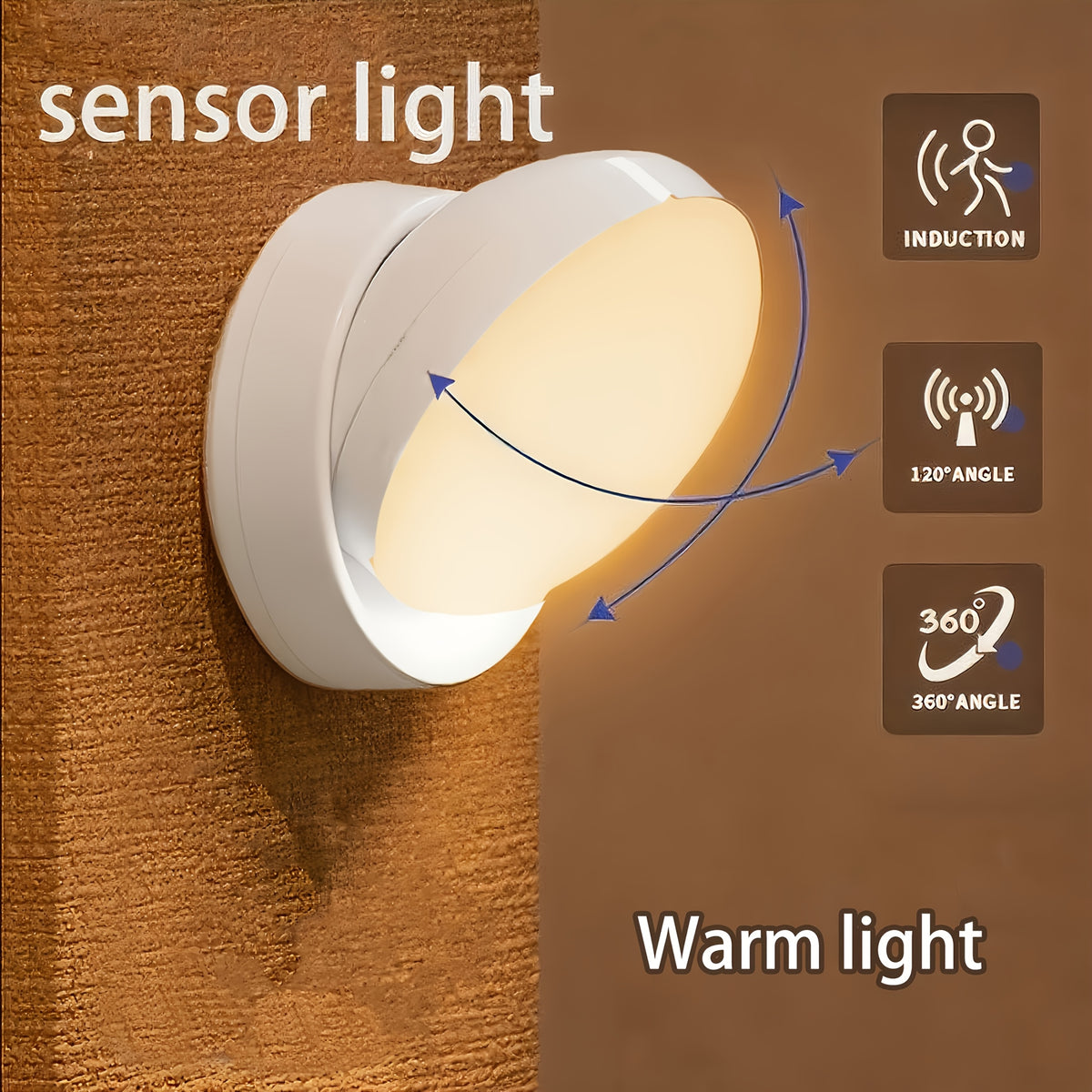 360° Motion Sensor Night Light with Magnetic Base – Rotatable, Rechargeable USB LED Wall Light for Bedroom, Stairs, Wardrobe & Hallway