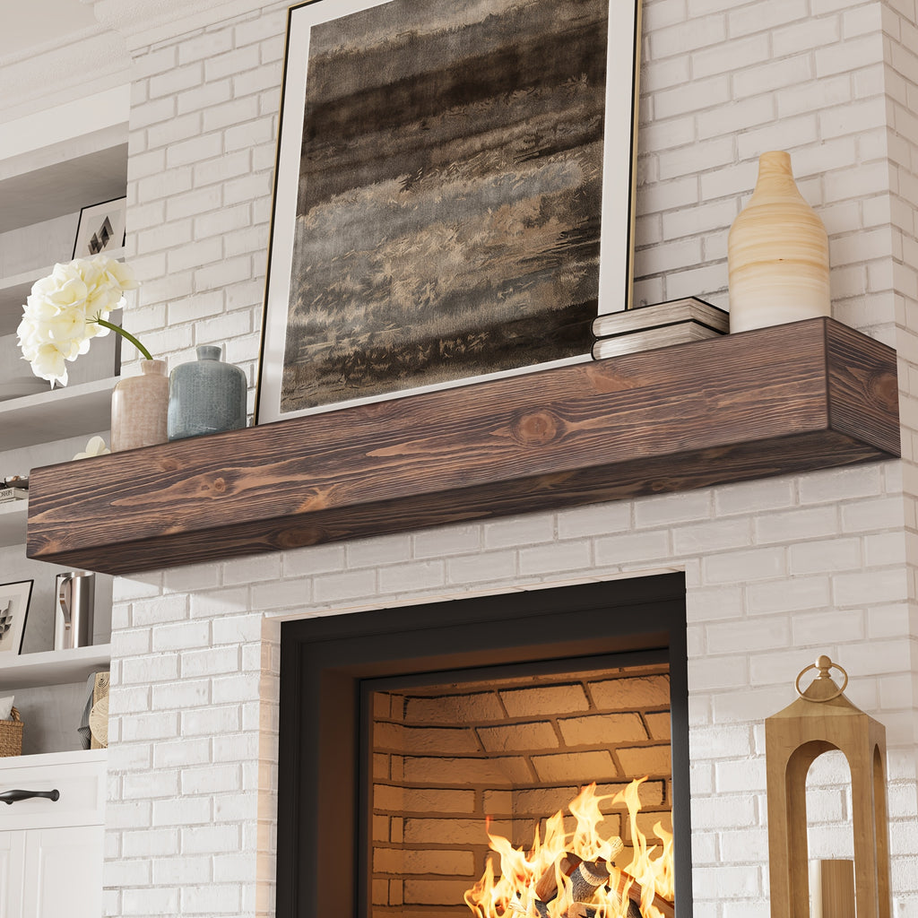 Wood Fireplace Mantel Floating Shelf – Heavy Duty Invisible Bracket | Wall Mounted Mantel for Over Fireplace | 5 Colors, 2 Lengths
