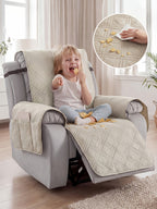 Quilted Recliner Cover with Side Pocket Anti-Slip Elastic Band Pet Furniture Protector – Easy to Install Sofa Recliner Slipcover for Living Room, All-Season Home Decor