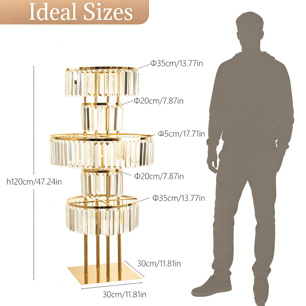 5-Tier Crystal Flower Stand with Hanging Crystals – Round Chandelier Base Wedding Aisle Centerpiece Floral Display for T-Stage Ceremony Party Event Decor