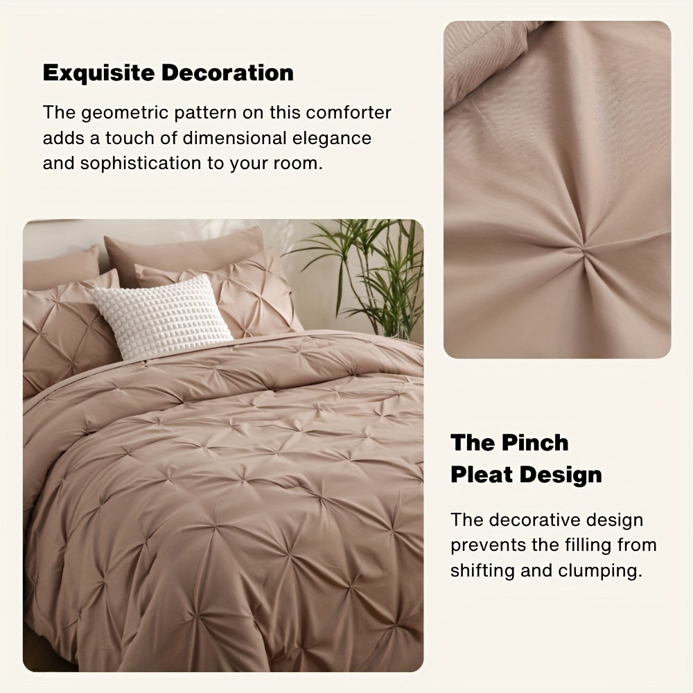 5/7pcs Pintuck Bed In A Bag Comforter Sets, Pinch Pleat Complete Bedding Sets with Comforter, Sheets & Pillowcases, Queen/King Size, All Season