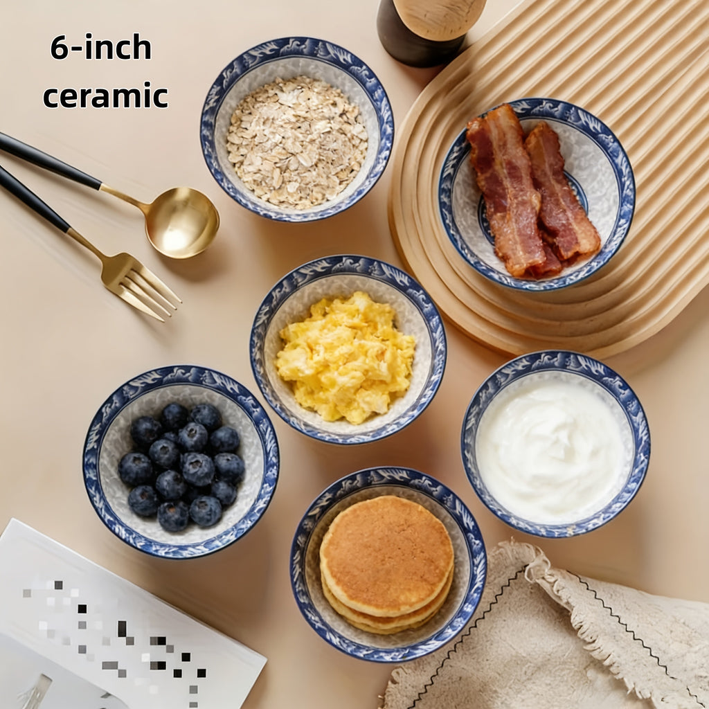 Set of 6 Slim Ceramic Bowls 6 Inch Microwave Safe Soup Noodle Meal Prep Serving Bowls for Home Kitchen