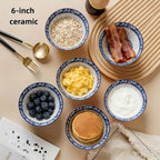 Set of 6 Slim Ceramic Bowls 6 Inch Microwave Safe Soup Noodle Meal Prep Serving Bowls for Home Kitchen