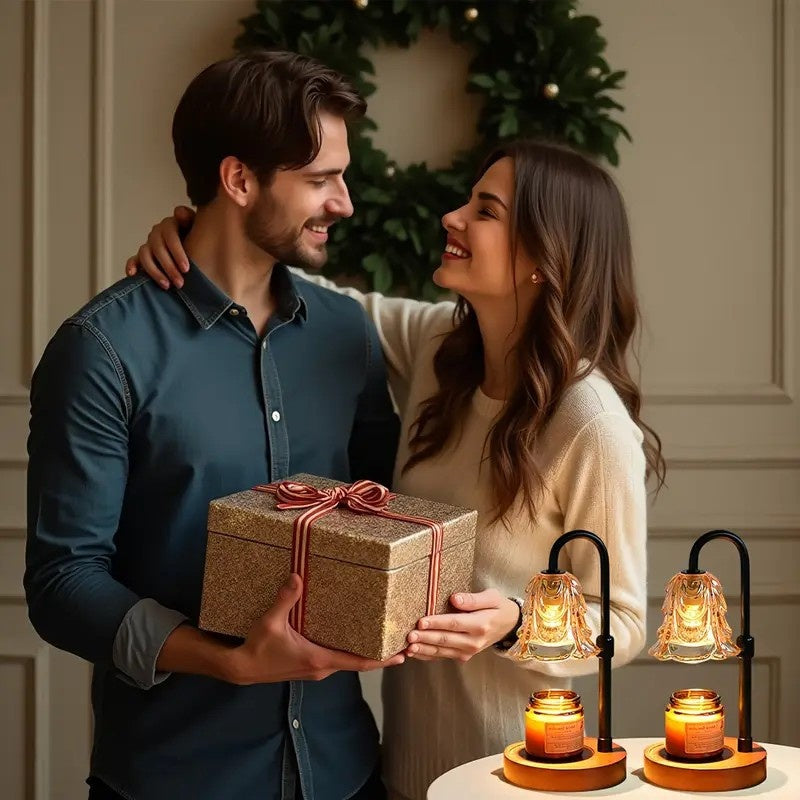 2/4-Pack Candle Warmer Lamp with Wooden Base & Glass Shade, Dimmable 12-Hour Timer, Height & Brightness Adjustable Wax Warmer for Jar Candles, Home Decor Gift for Wife, Mom & Friends (Bulb Not Included)