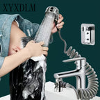 Handheld Shower Head Kit with Bracket, Diverter & Telescopic Hose – High-Pressure Faucet Adapter Shampoo Spray Set for Bathroom Sink, Travel & Portable Shower Use