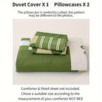 Green Geometric Duvet Cover Set 3 Piece Soft Microfiber with 2 Pillowcases Multiple Sizes Bedroom Decor Comforter Not Included