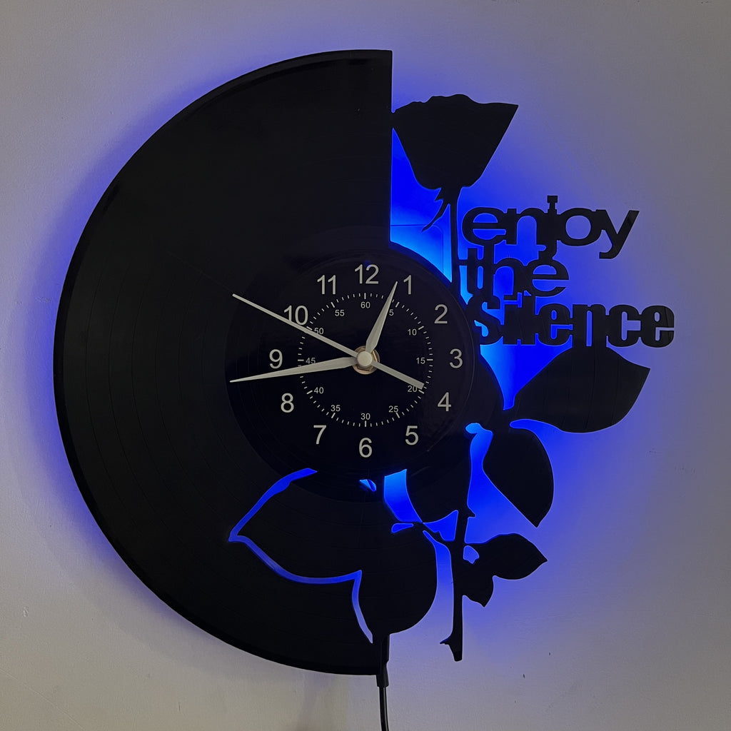 LED Vinyl Wall Clock Black Rose Theme with Color-Changing LED Lights – Unique Home Decor Wall Clock Gift