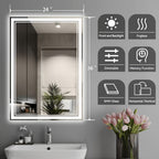 LED Bathroom Mirror with Lights Anti-Fog Dimmable 3 Color Temperatures, Touch Sensor & Wall Switch, Memory Function Tempered Glass Vanity Mirror – Wall Mounted Horizontal or Vertical, 5 Sizes