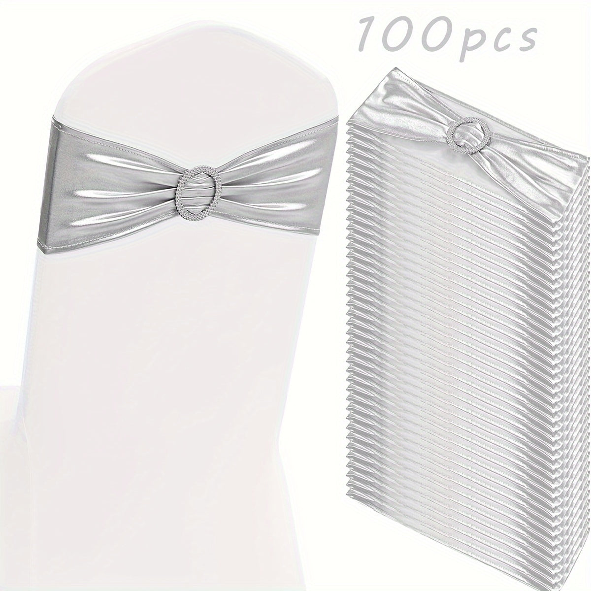 100pcs Metal Spandex Chair Bow Buckle Sliders – Stretchable Elastic Seat Strap Fasteners for Wedding, Party & Banquet Chair Decorations | Gold, Silver, Rose Gold & More