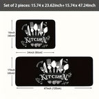 Black Kitchen Mat Set 2 Piece Cookware Pattern Anti-Slip Rubber Backing – Machine Washable Absorbent Soft Polyester Floor Rugs for Kitchen, Bathroom & Entryway