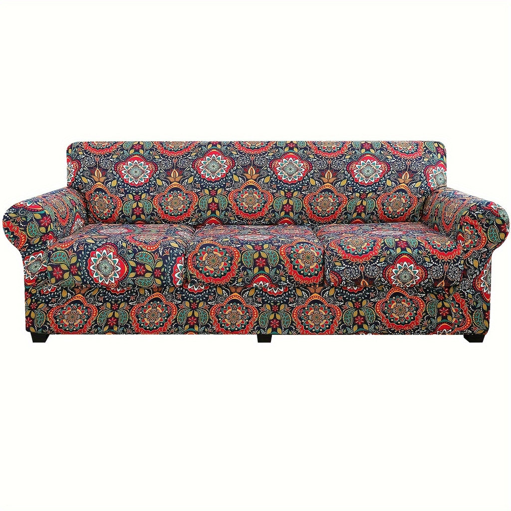 Boho Floral Sofa Slipcover Set with Separate Seat Cushion Covers – Washable Stretch Couch Cover for Armchair Loveseat Sofa, Drawstring Fit, Pet Friendly, 6 Colors