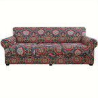 Boho Floral Sofa Slipcover Set with Separate Seat Cushion Covers – Washable Stretch Couch Cover for Armchair Loveseat Sofa, Drawstring Fit, Pet Friendly, 6 Colors