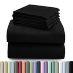Hannah Bedding Sheet Set 6pcs Brushed Polyester 16" Deep Pocket – Embroidered Pillowcases Hotel Luxury Soft Bed Sheets for Twin Full Queen King Cal King, 24 Colors